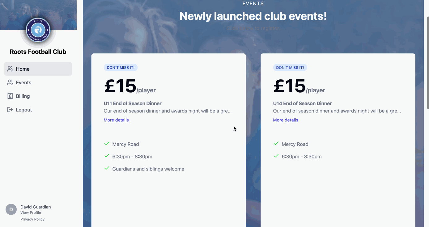Instant Event Registration